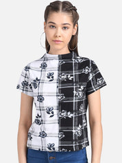 Kotty Women White Checked Pure Cotton Top