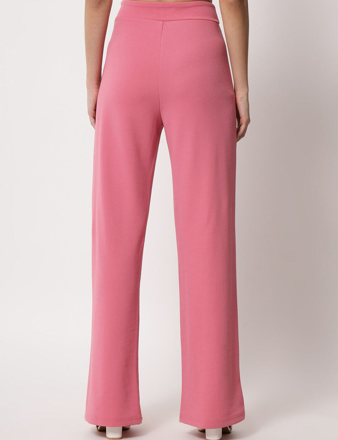 Kotty Women Pink Relaxed Straight Fit High-Rise Easy Wash Trousers