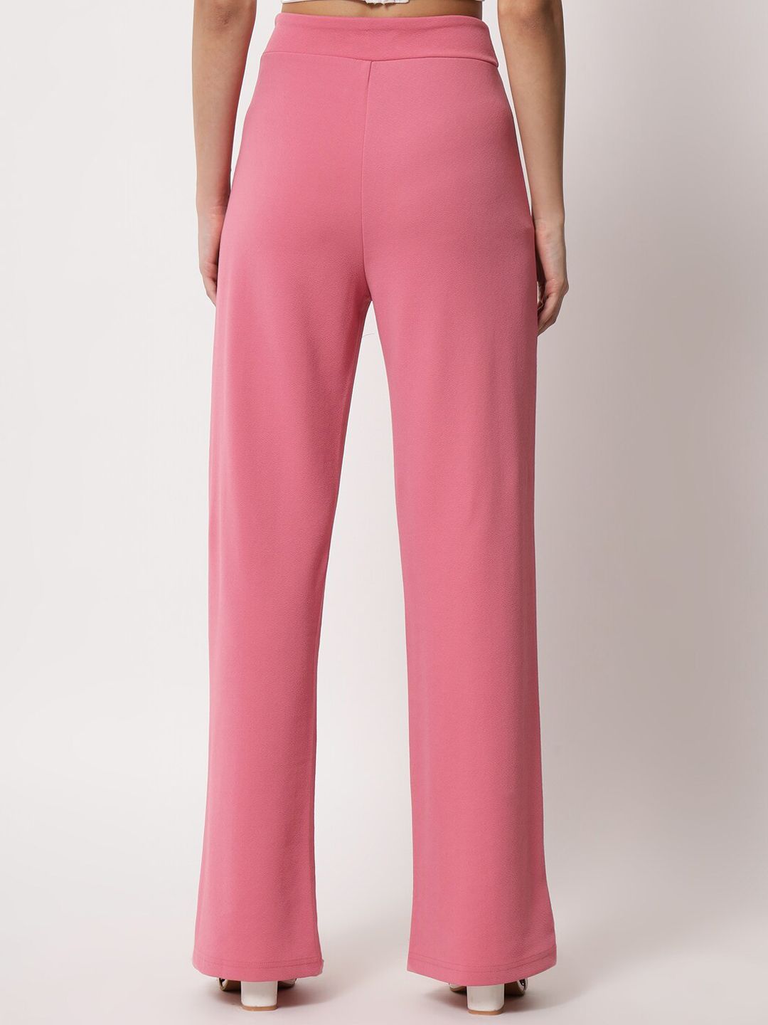 Kotty Women Pink Relaxed Straight Fit High-Rise Easy Wash Trousers