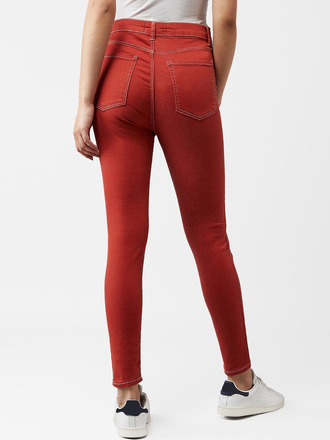 Kotty Women Rust Orange Skinny Fit High-Rise Clean Look Jeans