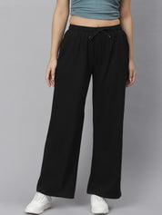 Kotty Women Black Solid Straight-Fit Track Pants