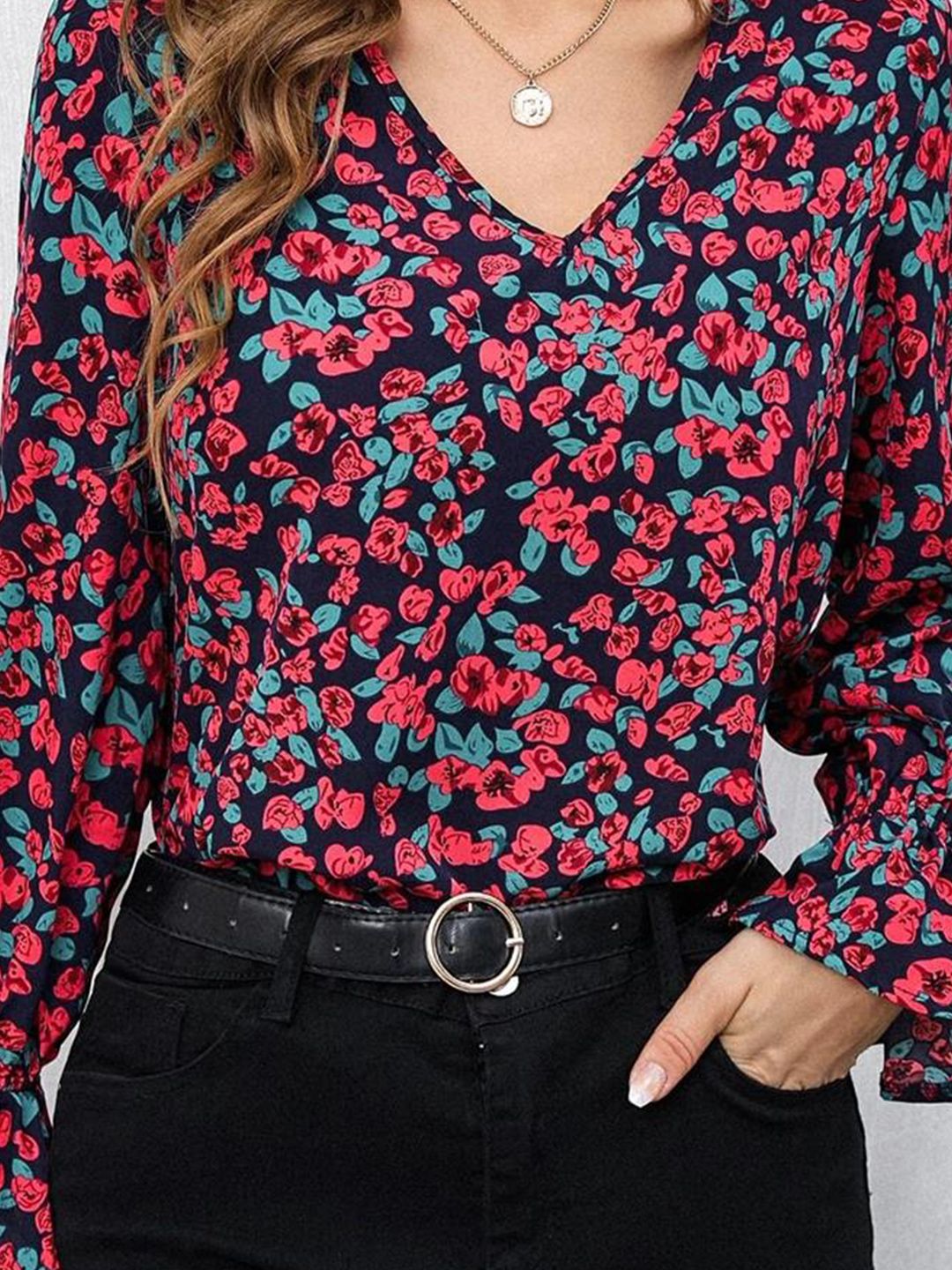 Kotty Floral Print Bell Sleeve Top