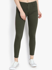 Kotty Women Olive Green Skinny Fit High-Rise Clean Look Stretchable Jeans