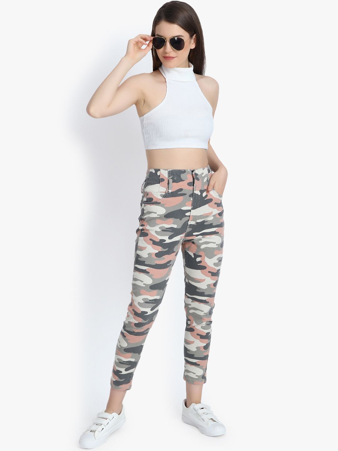 Kotty Women White & Black Skinny Fit High-Rise Clean Look Jeans