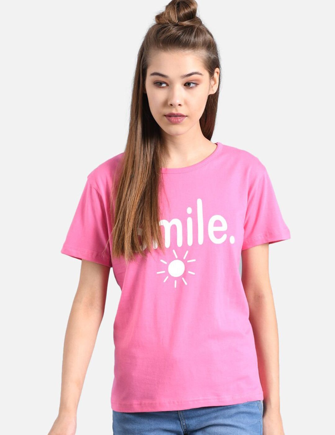 Kotty Women Pink Printed Round Neck T-shirt