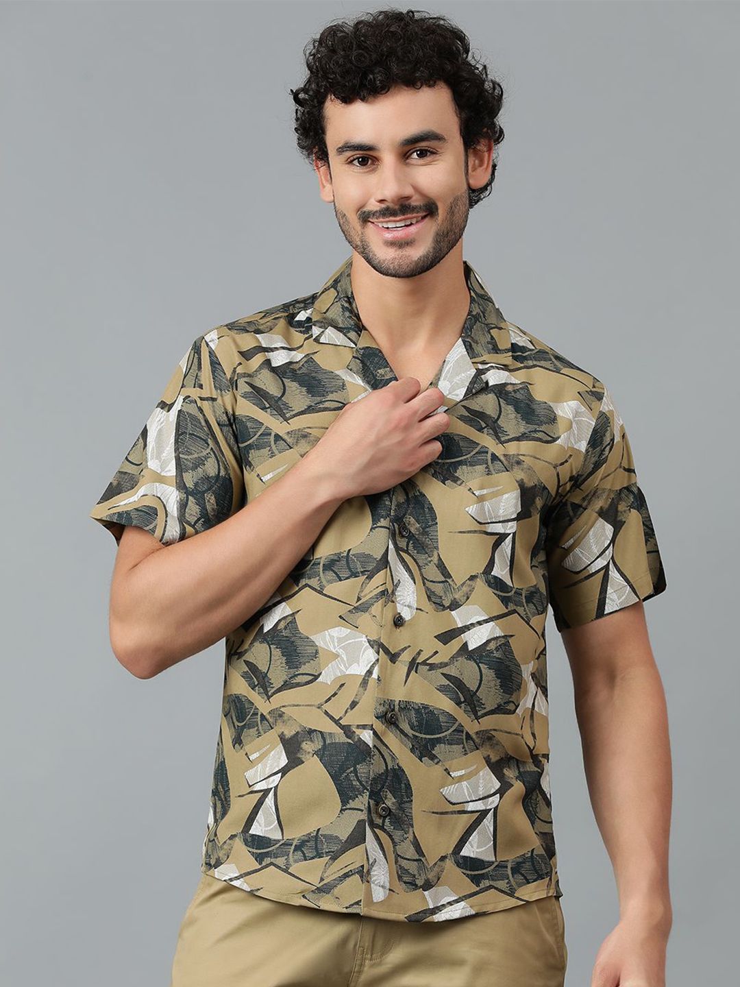 Kotty Men Cuban Collar Abstract Printed Casual Shirt