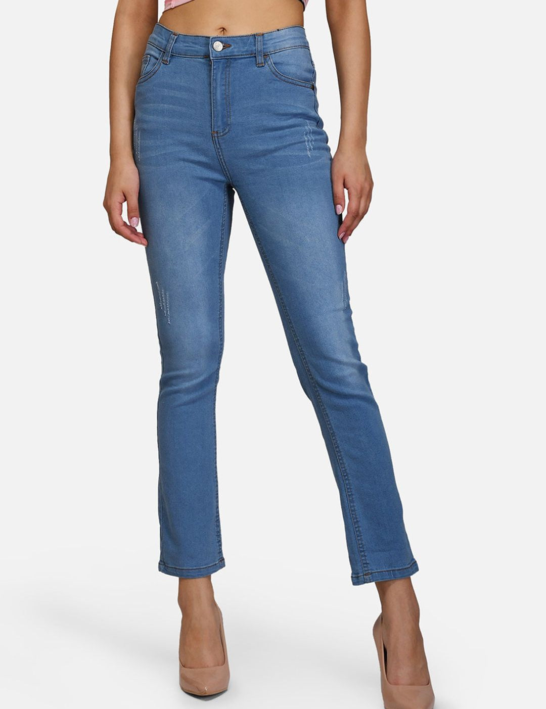 Kotty Women Blue Skinny Fit High-Rise Low Distress Jeans