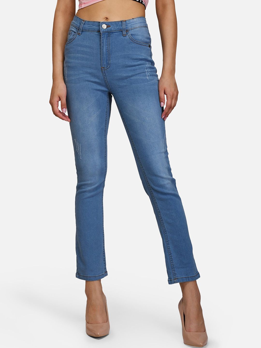 Kotty Women Blue Skinny Fit High-Rise Low Distress Jeans