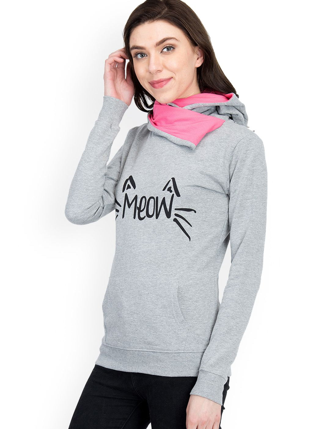 Kotty Women Grey Melange Printed Sweatshirt