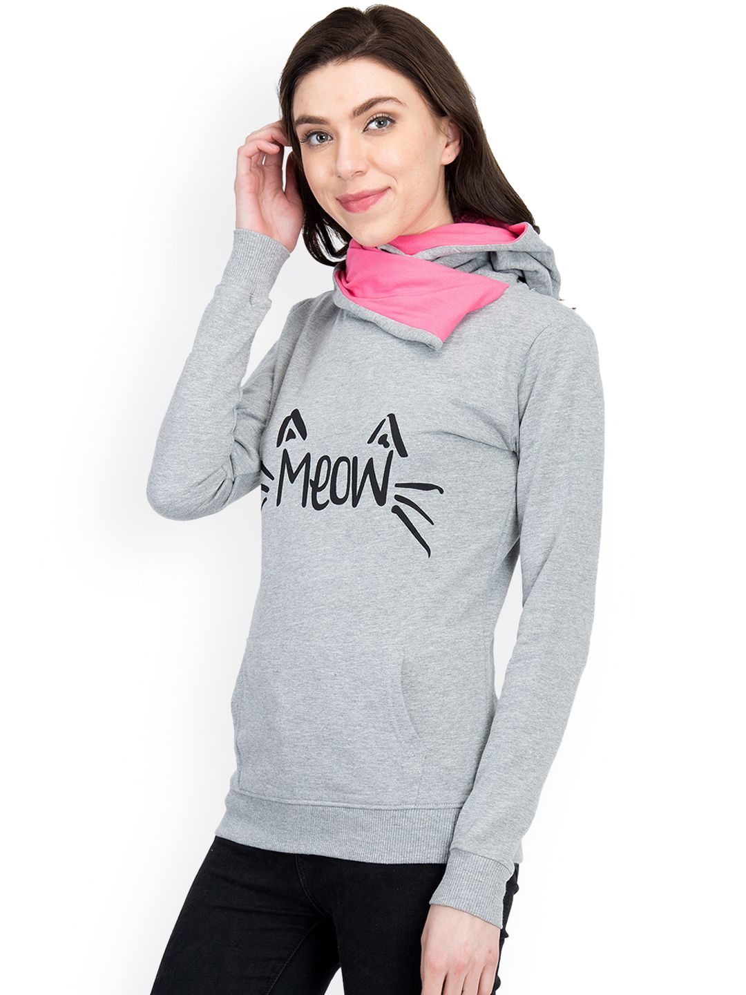 Kotty Women Grey Melange Printed Sweatshirt