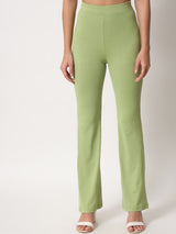 Kotty Women Green Relaxed Straight Leg High Rise Easy Wash Trouser