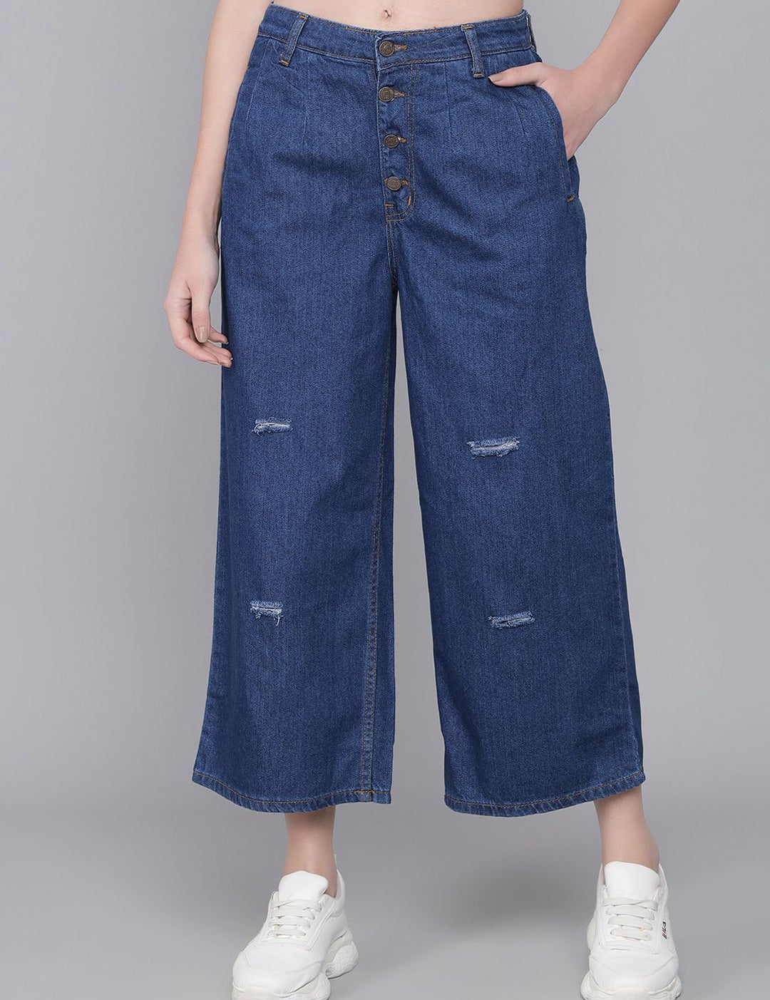 Kotty Women Blue Flared High-Rise Mildly Distressed Jeans