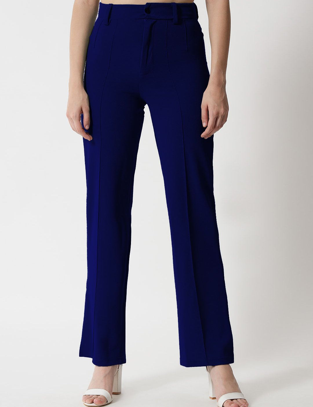 KOTTY BIZwear Women Navy Blue Relaxed Straight Fit High-Rise Easy Wash Trousers