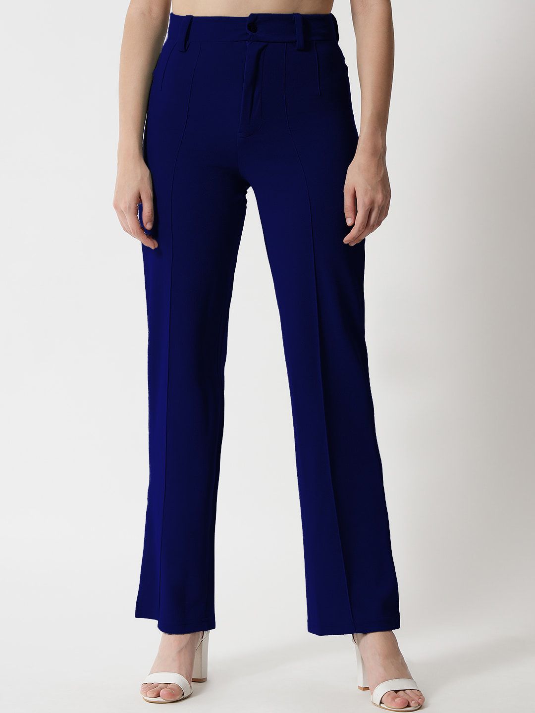 KOTTY BIZwear Women Navy Blue Relaxed Straight Fit High-Rise Easy Wash Trousers