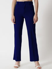 KOTTY BIZwear Women Navy Blue Relaxed Straight Fit High-Rise Easy Wash Trousers