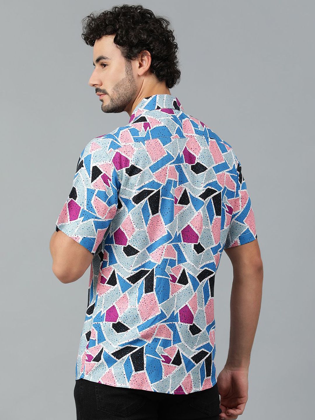 Kotty Men Cuban Collar Abstract Printed Casual Shirt