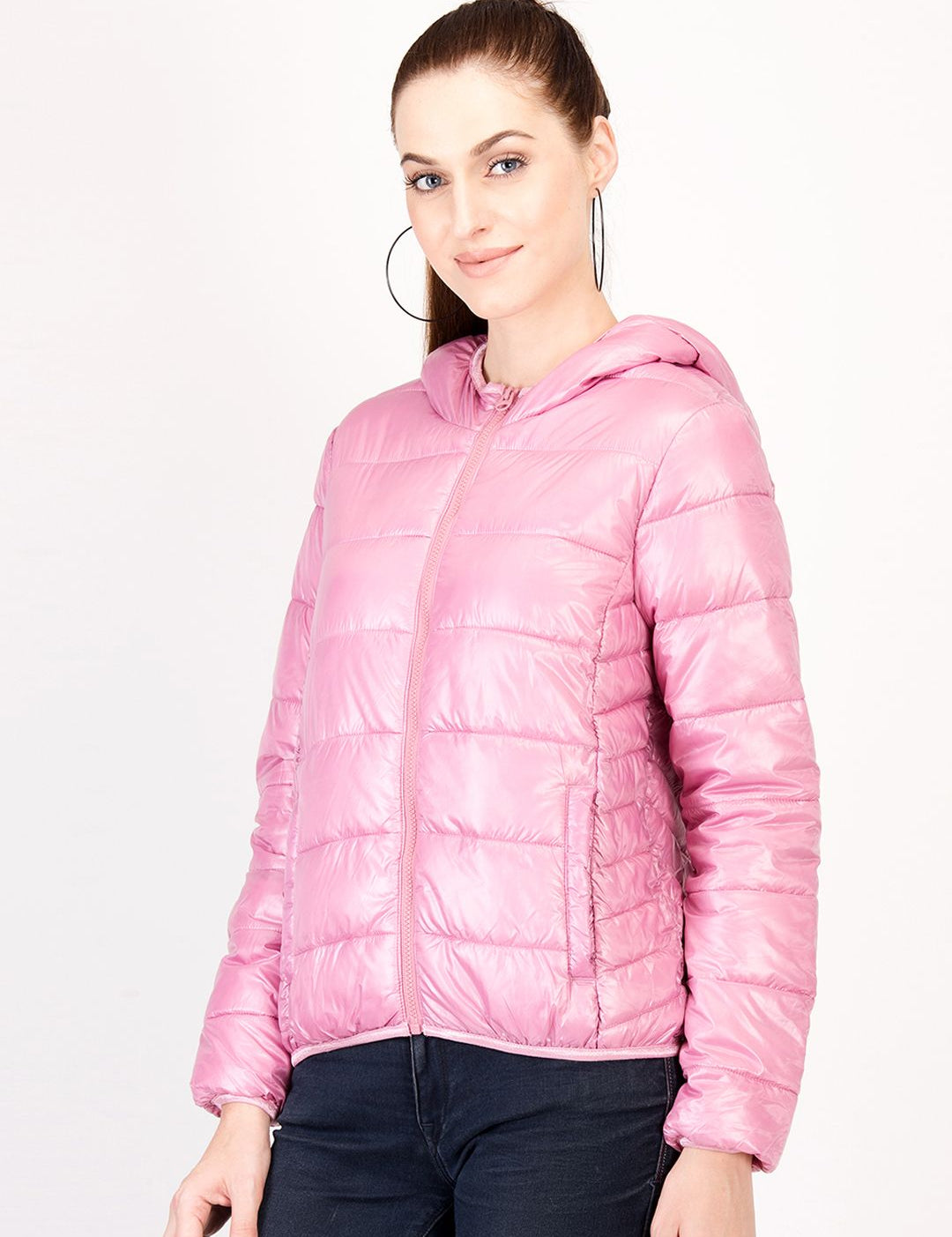 Kotty Women Pink Solid Insulator Hooded Puffer Jacket