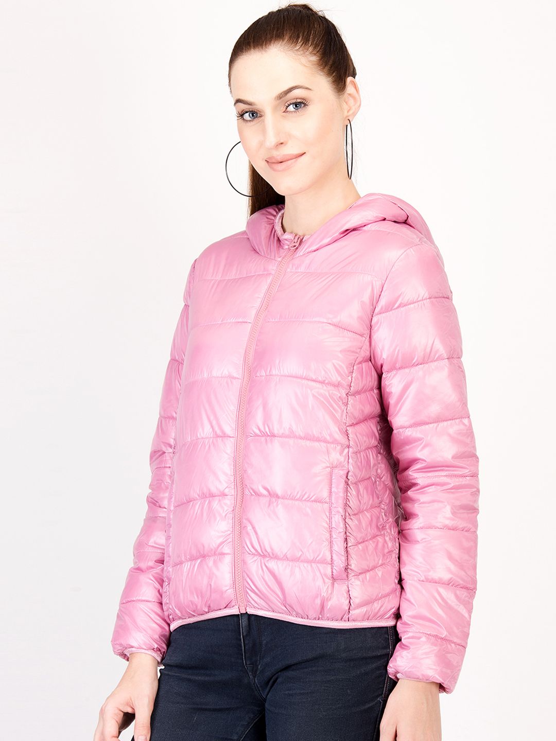 Kotty Women Pink Solid Insulator Hooded Puffer Jacket