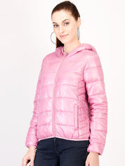 Kotty Women Pink Solid Insulator Hooded Puffer Jacket