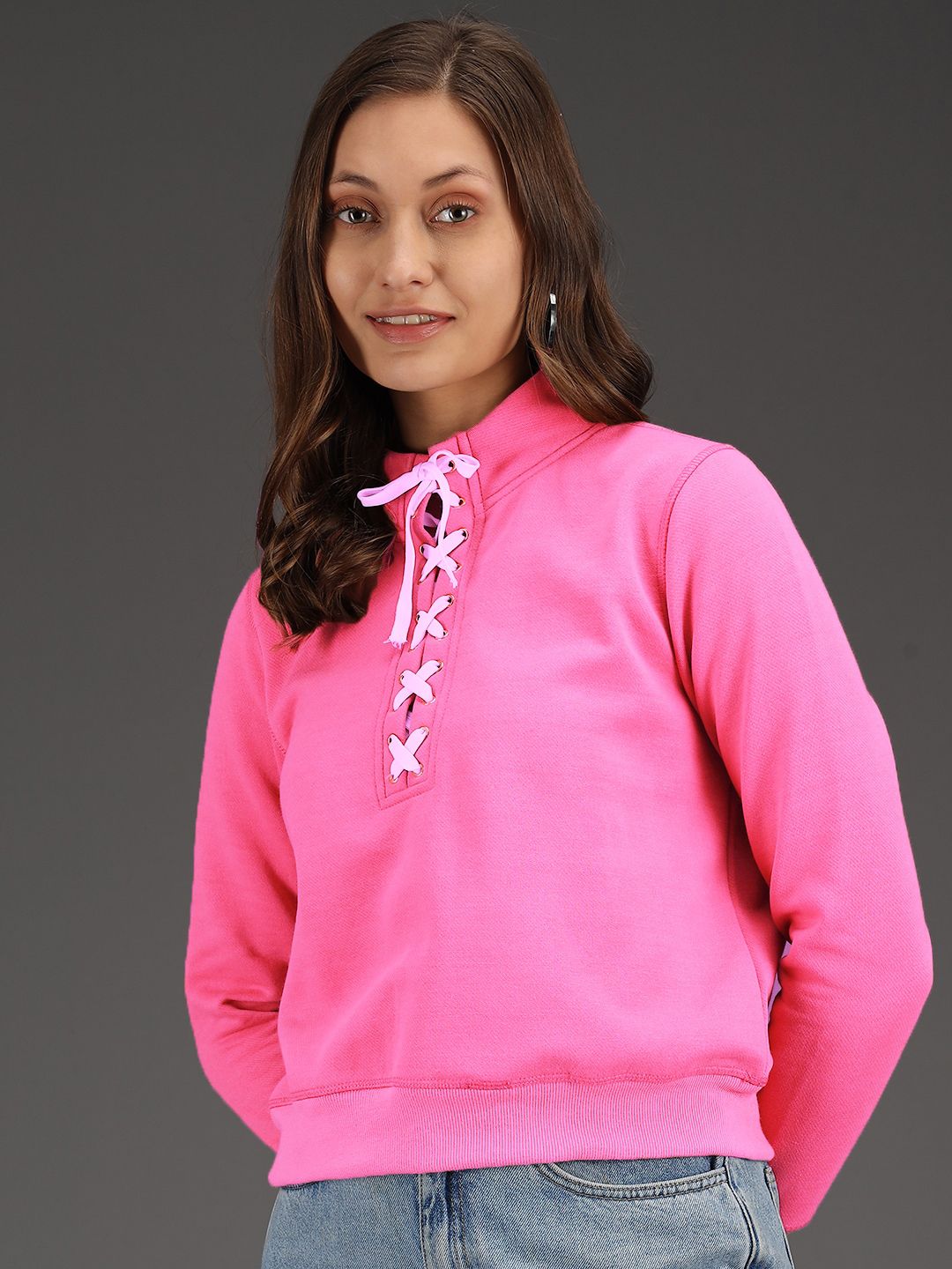 Kotty Round Neck Tie-Up Fleece Sweatshirt