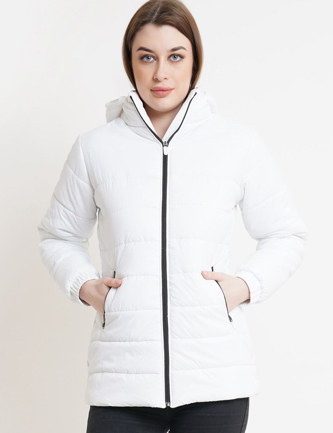 Kotty Women White Windcheater Puffer Jacket