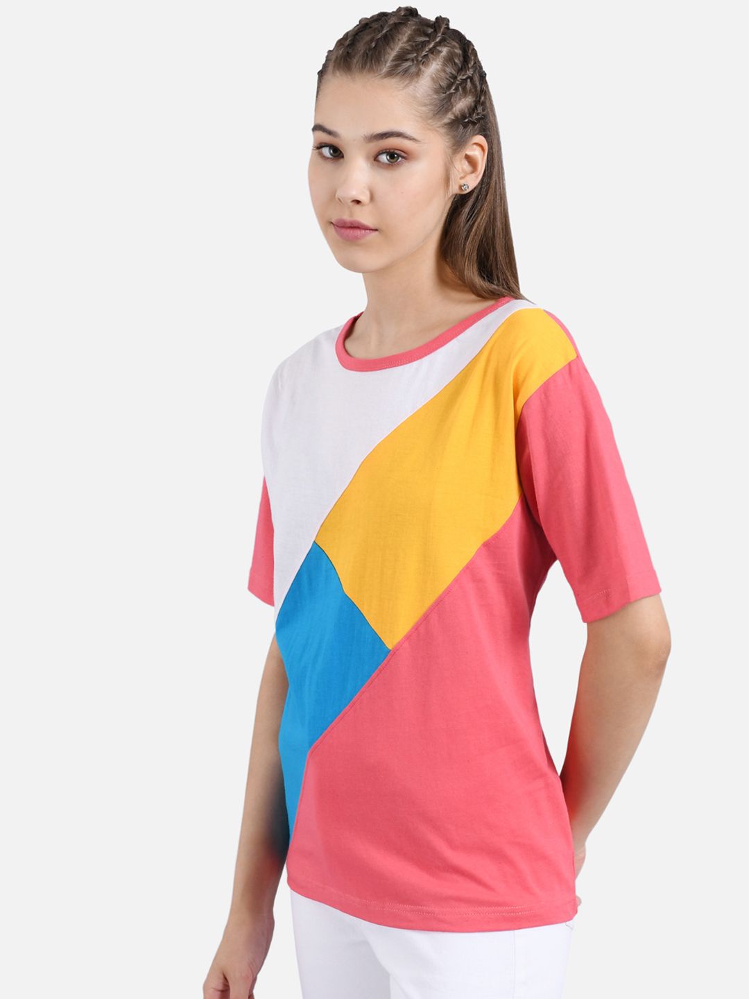 Kotty Women Multicoloured Colourblocked Round Neck T-shirt