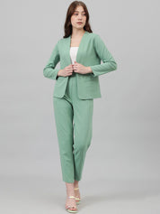 Kotty Green Collarless Long Sleeves Blazer With Trousers