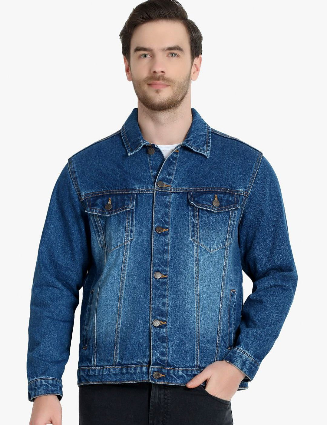 Kotty Men Blue Solid Denim Jacket