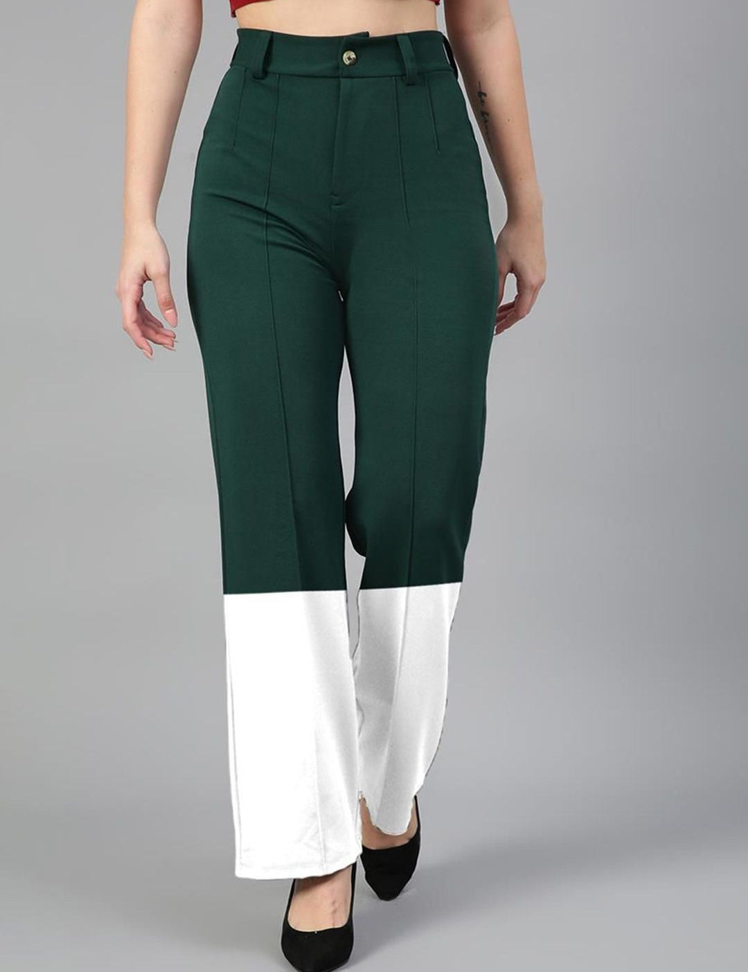 Kotty Women Colourblocked High-Rise Easy Wash Trousers