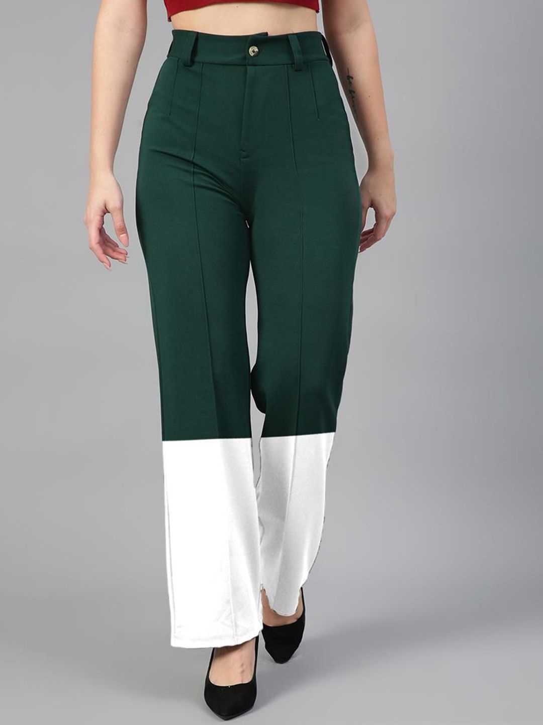 Kotty Women Colourblocked High-Rise Easy Wash Trousers