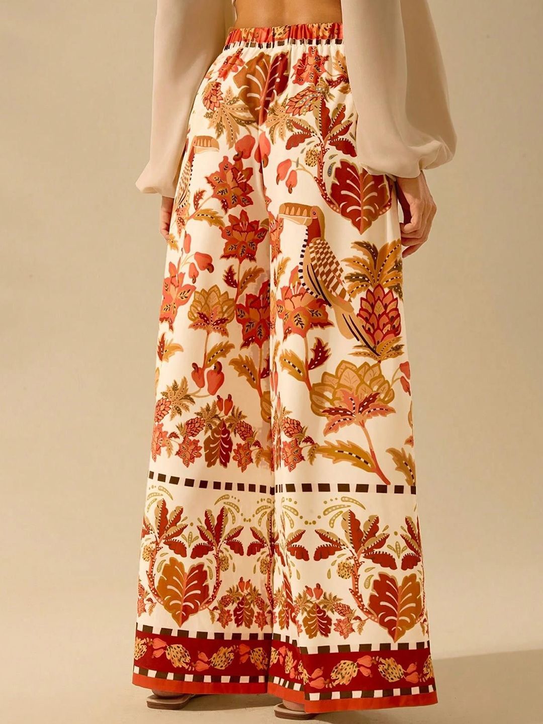 Kotty Women Floral Printed Flared High-Rise Trousers