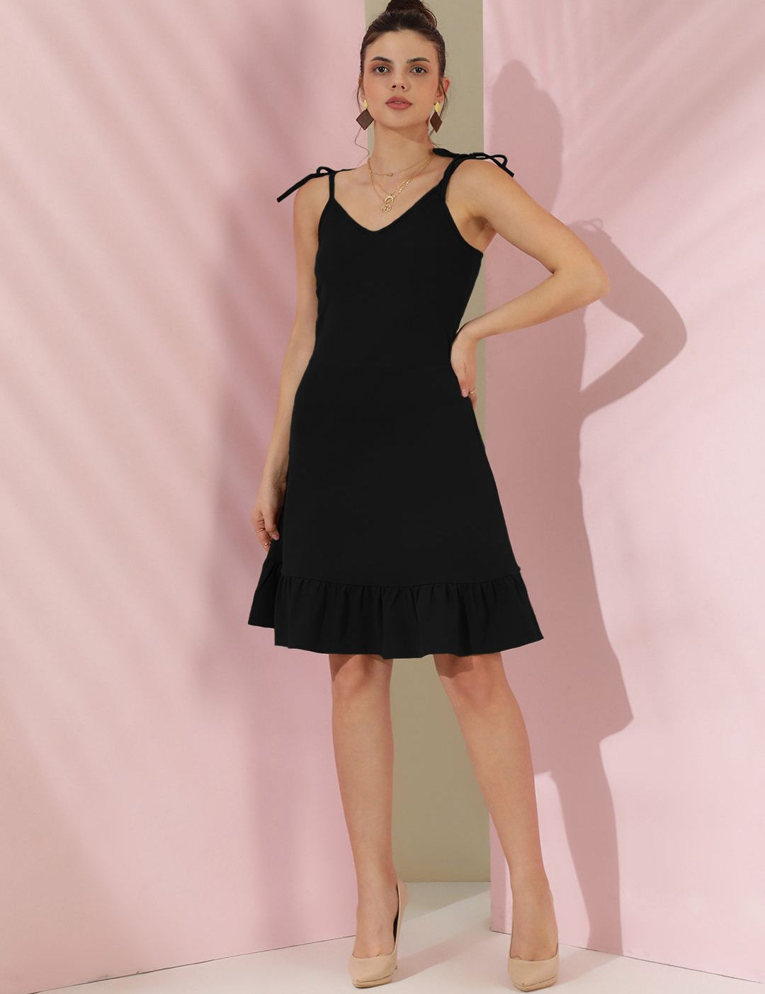 Kotty Shoulder Straps Solid A-Line Dress