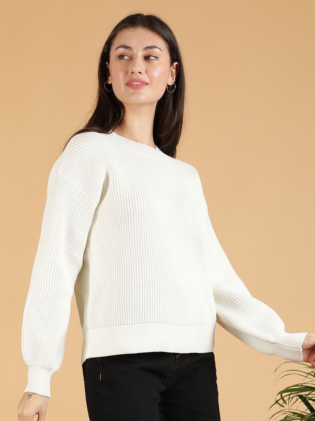 Kotty Women Cable Knit Cotton Ribbed Pullover