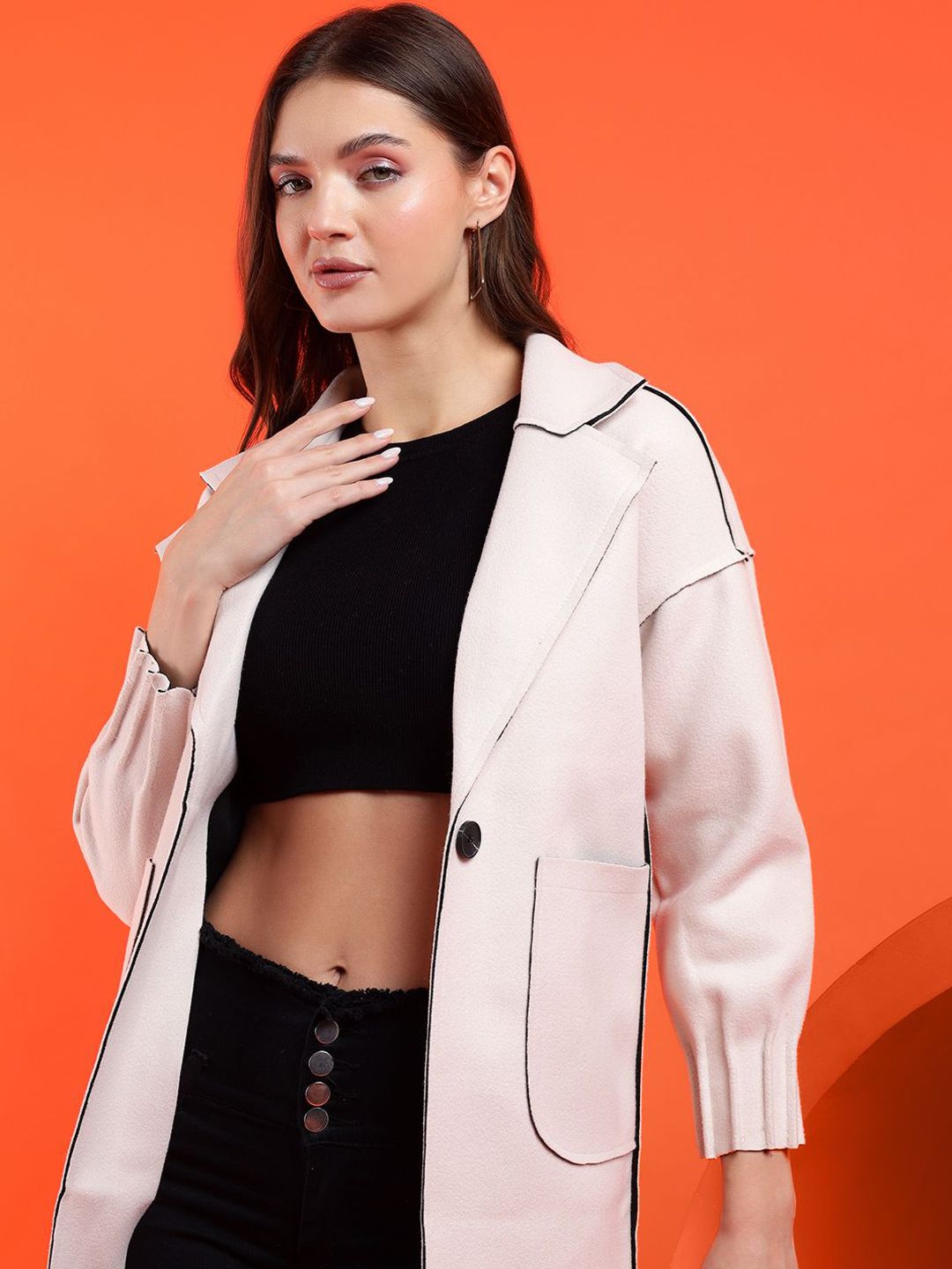 Kotty Notched Lapel Collar Long Sleeves Longline Overcoat