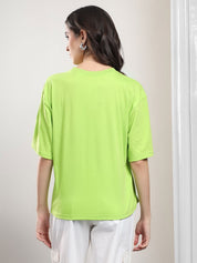 Kotty Abstract Printed Round Neck Cotton T-shirt