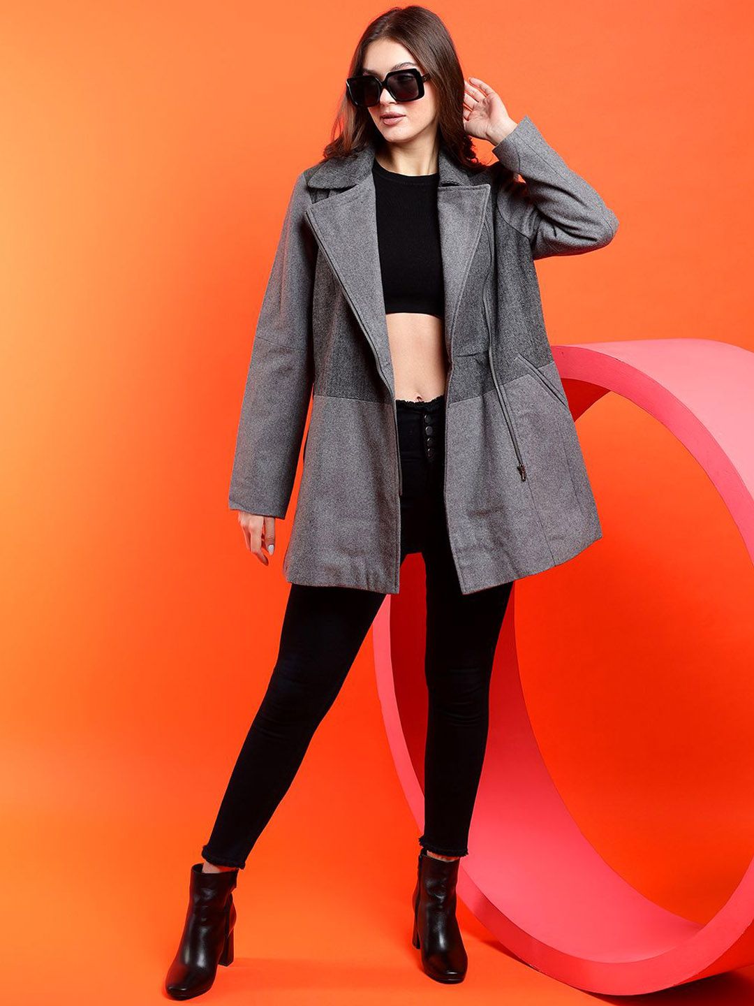 Kotty Solid Notched Lapel Longline Overcoat