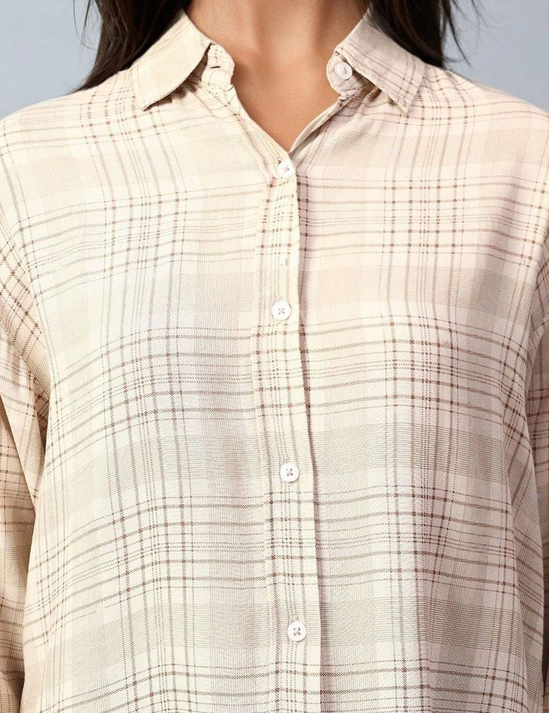 Kotty Women Spread Collar Tartan Checked Cotton Casual Shirt