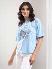 Kotty Abstract Printed Round Neck Cotton T-shirt
