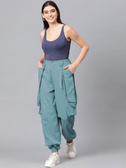 Kotty Women Relaxed High-Rise Easy Wash Cargos Trousers
