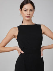 Kotty Black Boat Neck Straight Midi Bodycon Dress