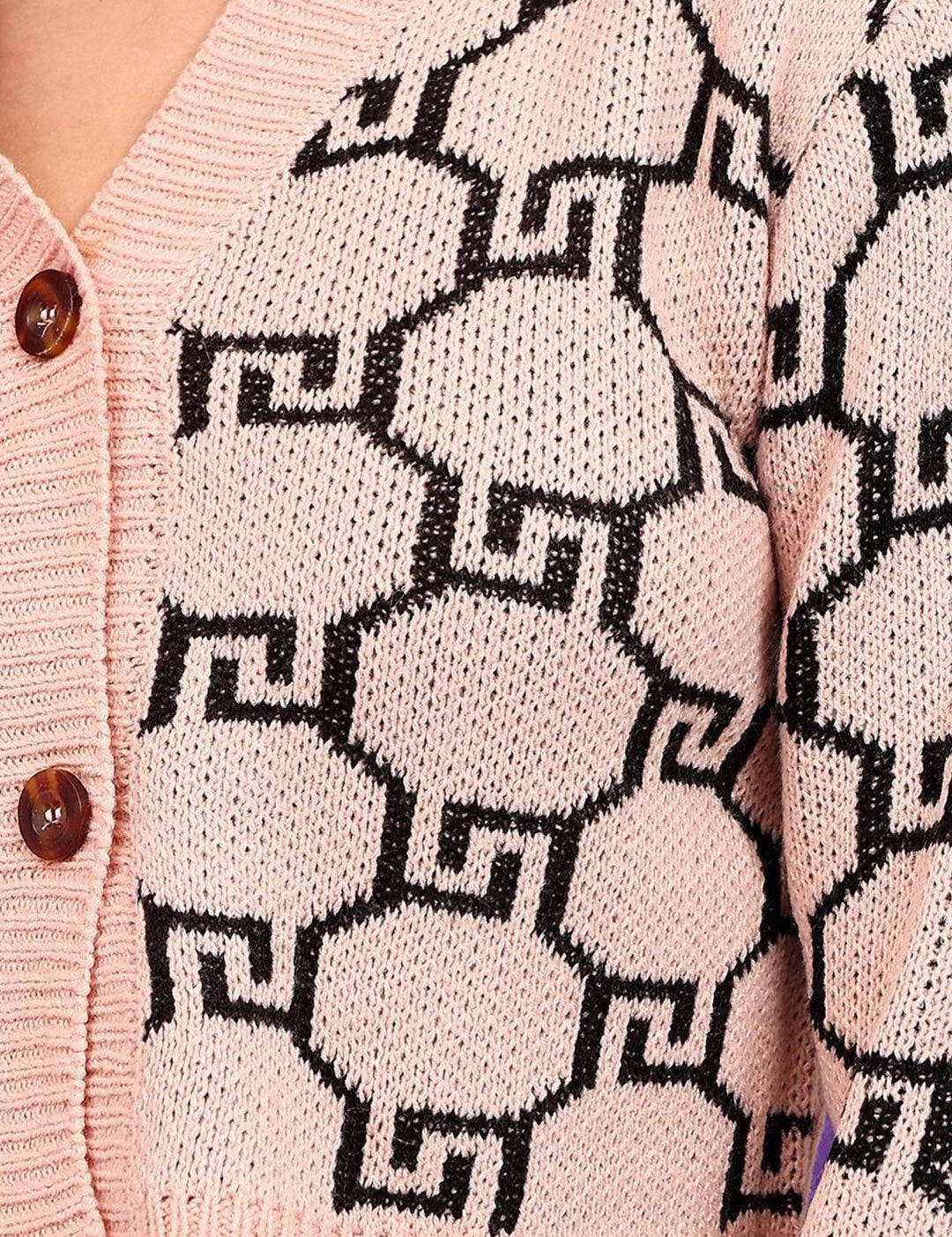 Kotty Women Geometric Printed Cotton Crop Cardigan