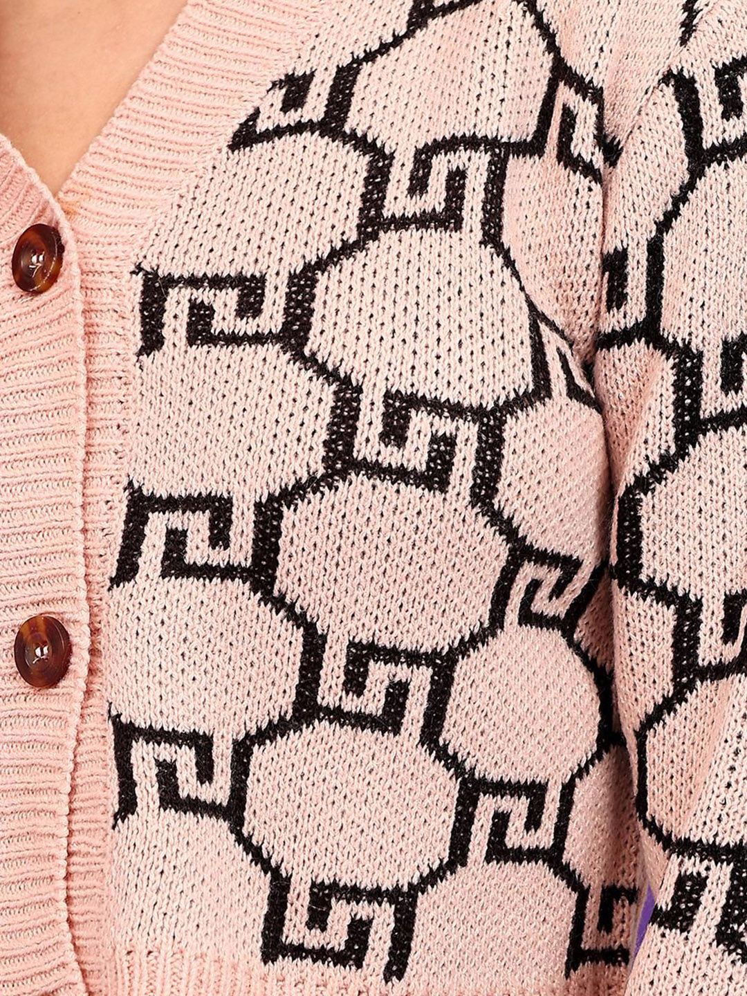 Kotty Women Geometric Printed Cotton Crop Cardigan