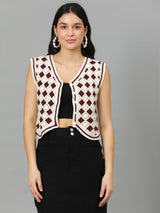 Kotty Women Geometric V-Neck Crop Top
