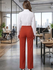 Orange Straight Fit High-Rise Trousers for Women | Kotty