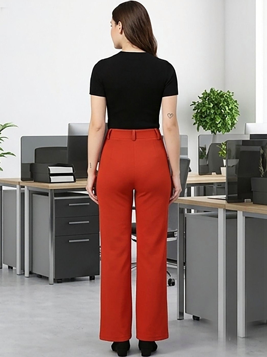 Red Regular Fit High-Rise Trousers for Women – Chic Solid Design | Kotty