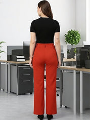 Red Regular Fit High-Rise Trousers for Women – Chic Solid Design | Kotty