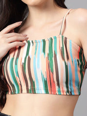Kotty Women Vertical Stripes Square Neck Crop Top