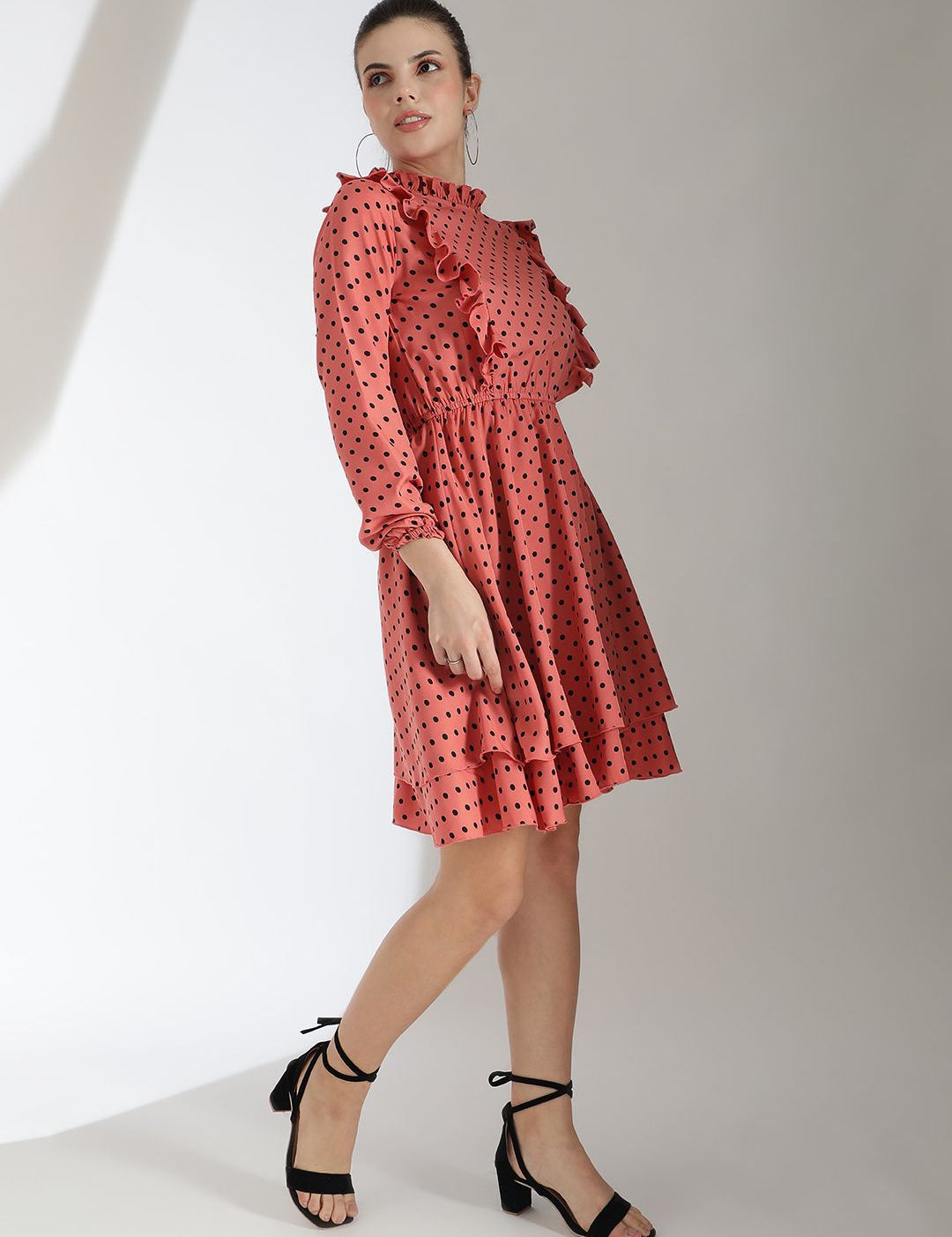 Kotty Women Polka Dots Printed Puff Sleeve Fit & Flare Dress