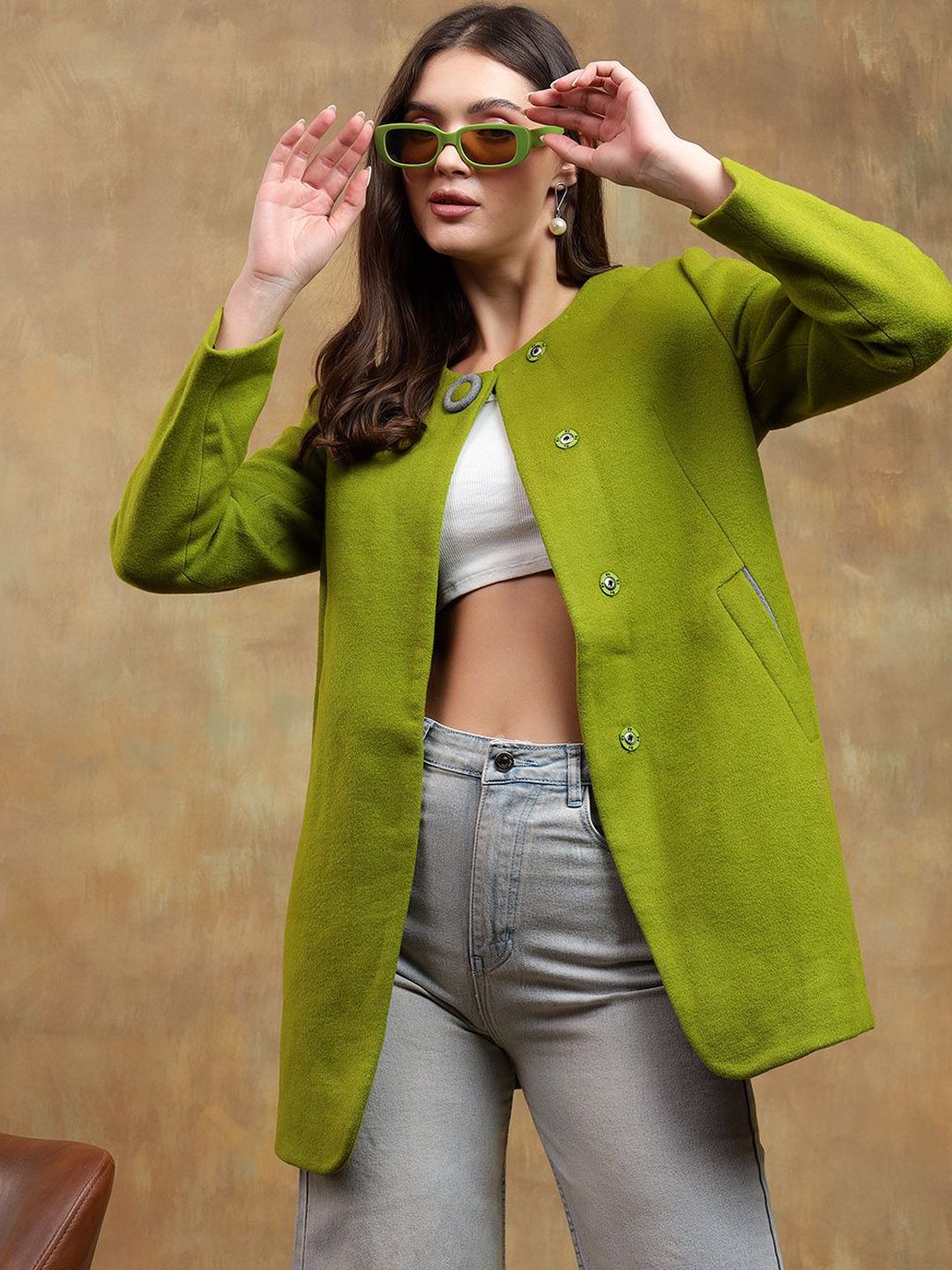 Kotty Solid Round Neck Overcoat