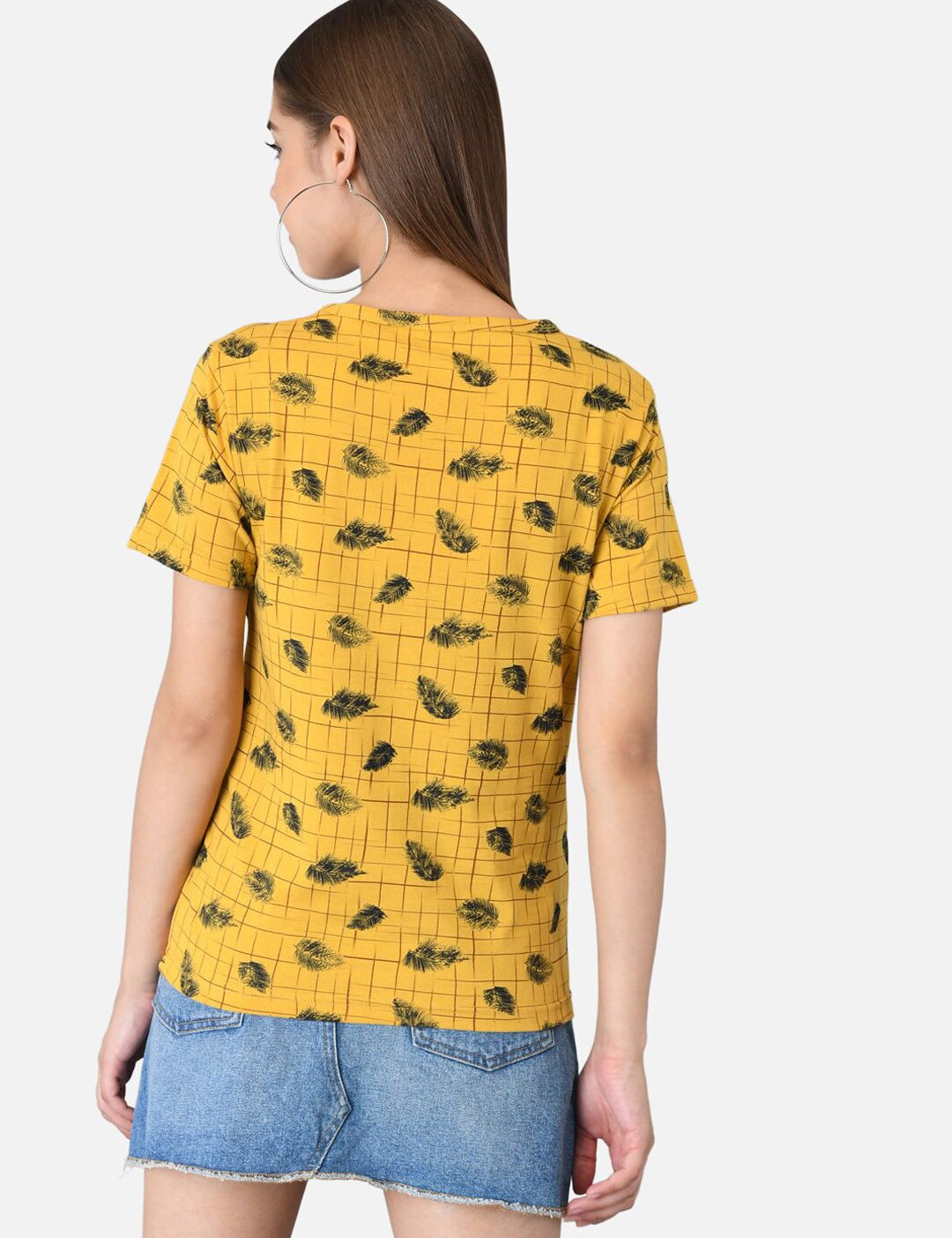 Kotty Women Yellow Printed Round Neck T-shirt